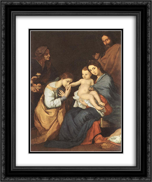 The Holy Family with St. Catherine 20x24 Black Ornate Wood Framed Art Print Poster with Double Matting by Ribera, Jusepe de