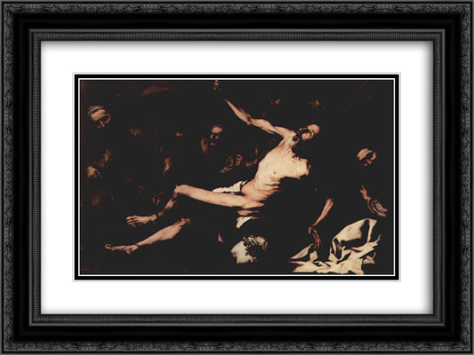 The Martyrdom of St. Bartholomew 24x18 Black Ornate Wood Framed Art Print Poster with Double Matting by Ribera, Jusepe de