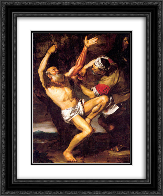 The Martyrdom of St. Bartholomew 20x24 Black Ornate Wood Framed Art Print Poster with Double Matting by Ribera, Jusepe de