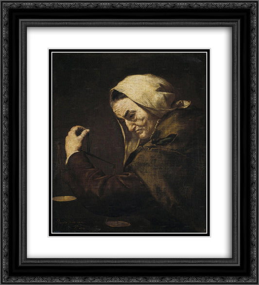 The Old Usurer 20x22 Black Ornate Wood Framed Art Print Poster with Double Matting by Ribera, Jusepe de