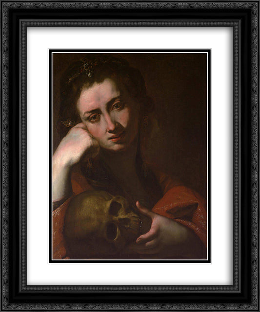 The Penitent Magdalen (Vanitas) 20x24 Black Ornate Wood Framed Art Print Poster with Double Matting by Ribera, Jusepe de