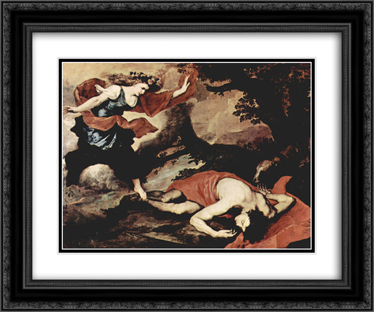 Venus und Adonis 24x20 Black Ornate Wood Framed Art Print Poster with Double Matting by Ribera, Jusepe de