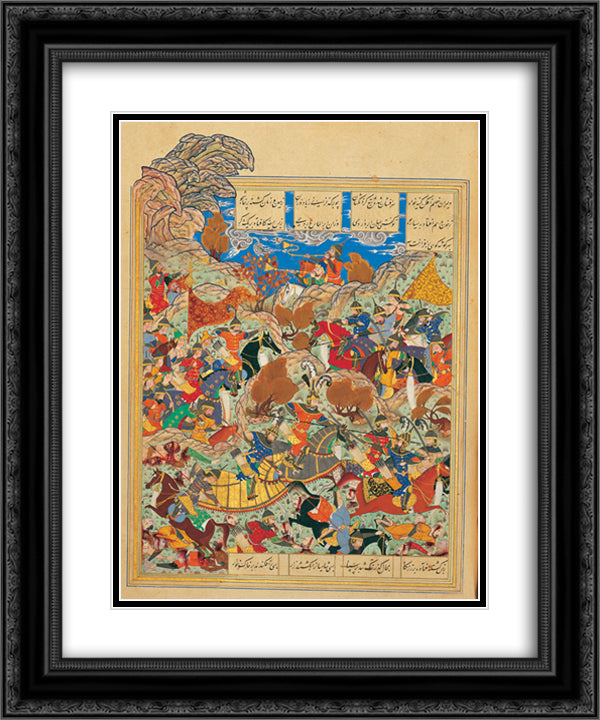 Battleground of Timur and Egyptian King 20x24 Black Ornate Wood Framed Art Print Poster with Double Matting by ud Din Behzad, Kamal
