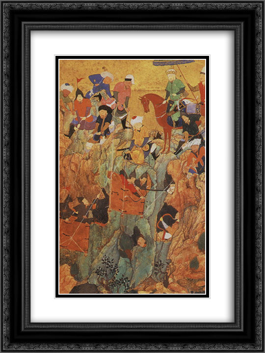 Timur's army attacks the survivors of the town of Nerges, in Georgia 18x24 Black Ornate Wood Framed Art Print Poster with Double Matting by ud Din Behzad, Kamal