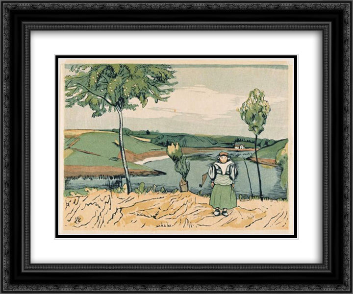 Dutch Girl In Landscape 24x20 Black Ornate Wood Framed Art Print Poster with Double Matting by Yamamoto, Kanae