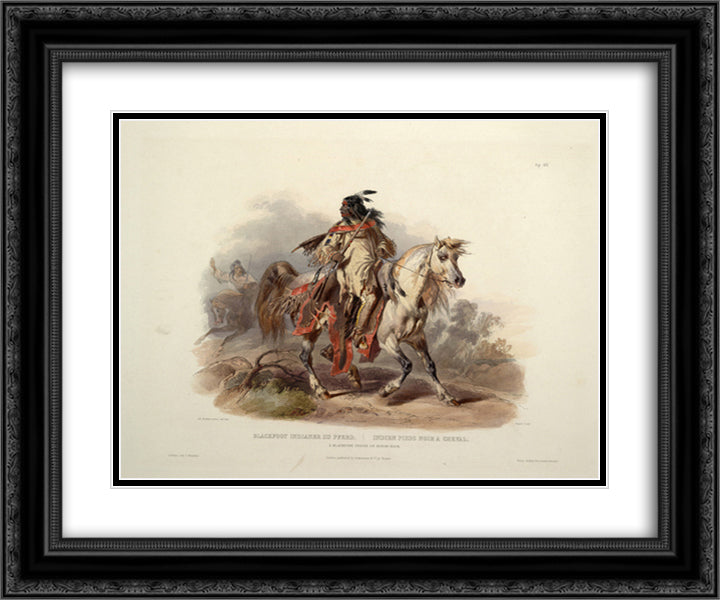 A Blackfoot Indian on Horseback, plate 19 from Volume 1 of 'Travels in the Interior of North America' 24x20 Black Ornate Wood Framed Art Print Poster with Double Matting by Bodmer, Karl