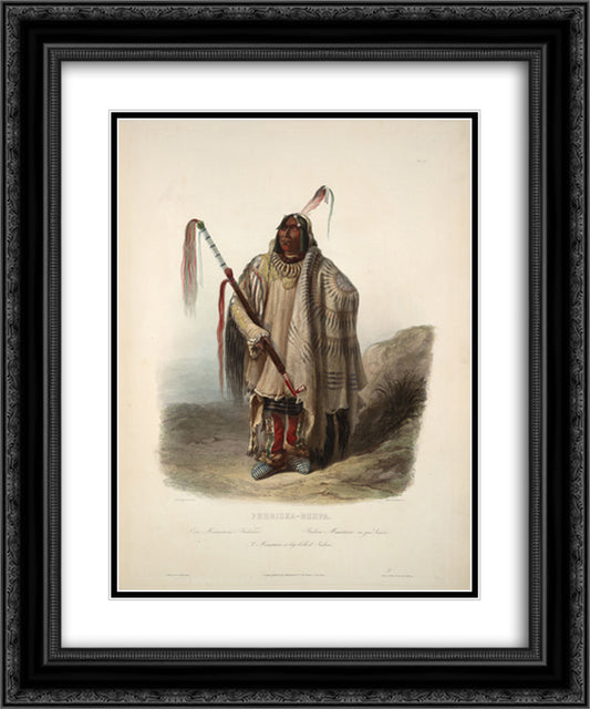 A Minatarre or Big bellied indian, plate 17 from Volume 2 of 'Travels in the Interior of North America' 20x24 Black Ornate Wood Framed Art Print Poster with Double Matting by Bodmer, Karl