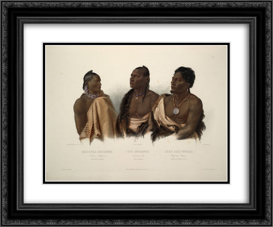 A Missouri Indian, an Oto Indian and the Chief of the Puncas, plate 7 from 'Travels in the Interior of North America' 24x20 Black Ornate Wood Framed Art Print Poster with Double Matting by Bodmer, Karl