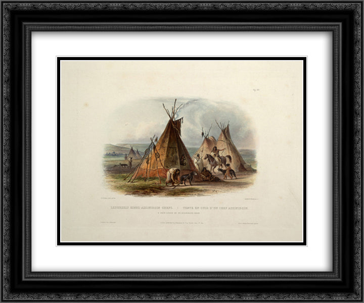 A Skin Lodge of an Assiniboin Chief, plate 16 from Volume 1 of 'Travels in the Interior of North America' 24x20 Black Ornate Wood Framed Art Print Poster with Double Matting by Bodmer, Karl