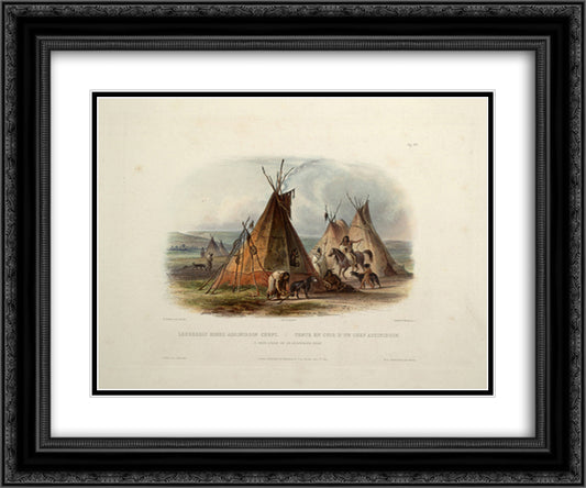A Skin Lodge of an Assiniboin Chief, plate 16 from Volume 1 of 'Travels in the Interior of North America' 24x20 Black Ornate Wood Framed Art Print Poster with Double Matting by Bodmer, Karl