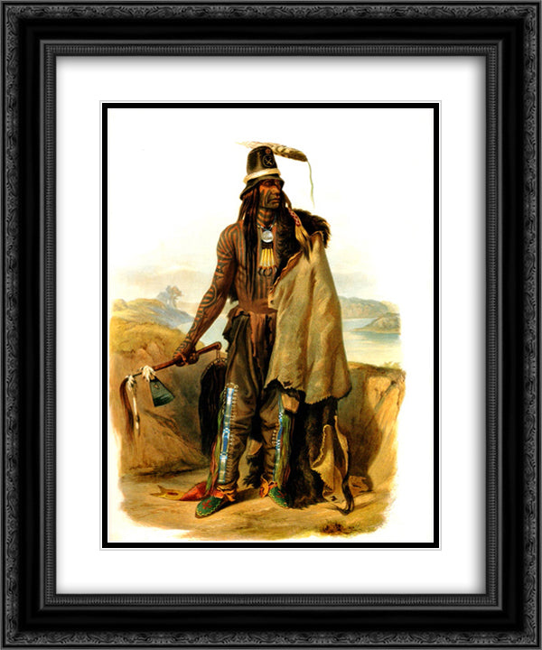 Abdih Hiddisch, Mandan Chief 20x24 Black Ornate Wood Framed Art Print Poster with Double Matting by Bodmer, Karl