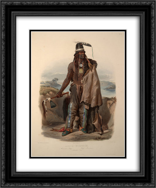 Abdih- Hiddisch. A Minatarre Chief, plate 24 from Volume 1 of 'Travels in the Interior of North America' 20x24 Black Ornate Wood Framed Art Print Poster with Double Matting by Bodmer, Karl