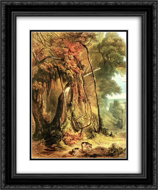 Along the Wabash [ Left ] 20x24 Black Ornate Wood Framed Art Print Poster with Double Matting by Bodmer, Karl