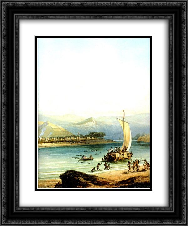 Camp of the Gros Ventres 20x24 Black Ornate Wood Framed Art Print Poster with Double Matting by Bodmer, Karl