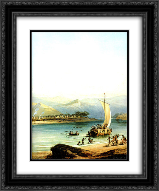 Camp of the Gros Ventres 20x24 Black Ornate Wood Framed Art Print Poster with Double Matting by Bodmer, Karl