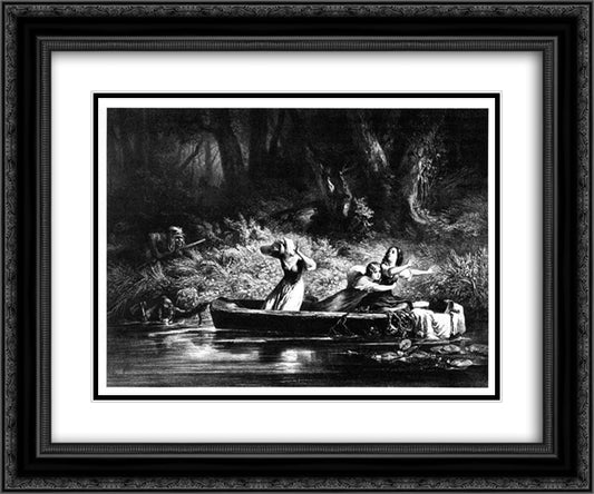 Capture of the Daughters of D. Boone and Callaway by the Indians 24x20 Black Ornate Wood Framed Art Print Poster with Double Matting by Bodmer, Karl
