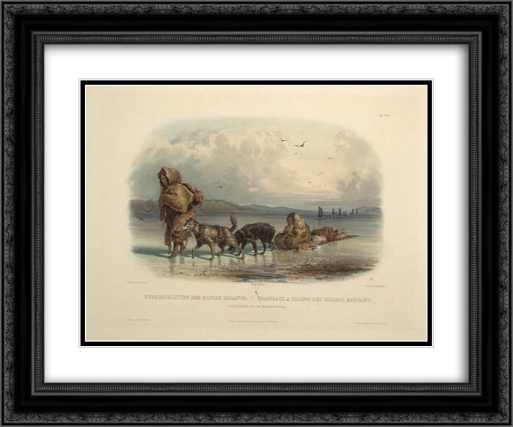 Dog Sledges of the Mandan Indians, plate 28 from Volume 2 of 'Travels in the Interior of North America' 24x20 Black Ornate Wood Framed Art Print Poster with Double Matting by Bodmer, Karl