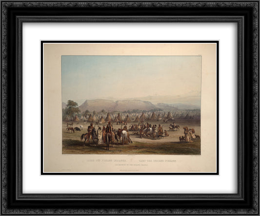 Encampment of the Piekann Indians, plate 43 from Volume 2 of 'Travels in the Interior of North America' 24x20 Black Ornate Wood Framed Art Print Poster with Double Matting by Bodmer, Karl