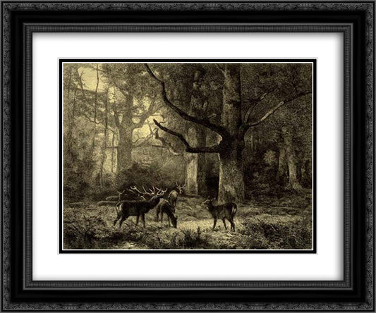 Forest of Fontainbleau 24x20 Black Ornate Wood Framed Art Print Poster with Double Matting by Bodmer, Karl