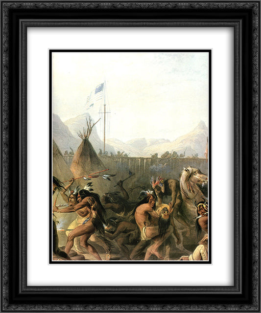 Fort Pierre 20x24 Black Ornate Wood Framed Art Print Poster with Double Matting by Bodmer, Karl