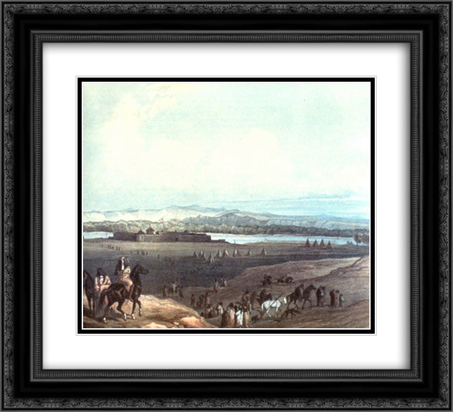 Fort Union on the Missouri 22x20 Black Ornate Wood Framed Art Print Poster with Double Matting by Bodmer, Karl