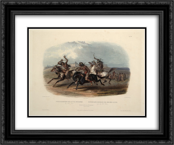 Horse Racing of Sioux Indians near Fort Pierre, plate 30 from Volume 1 of 'Travels in the Interior of North America' 24x20 Black Ornate Wood Framed Art Print Poster with Double Matting by Bodmer, Karl