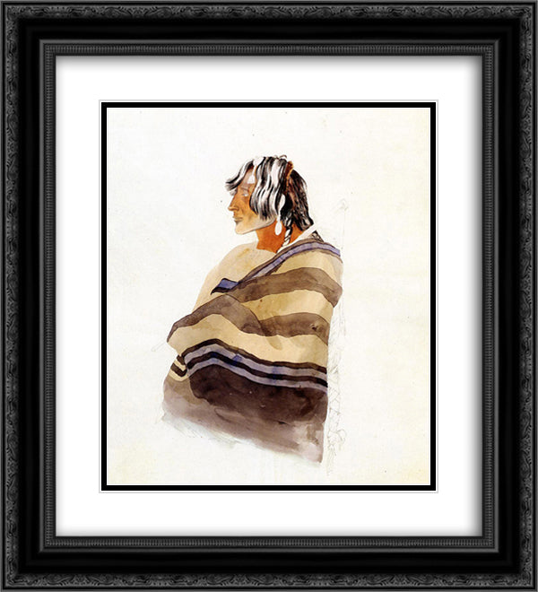 Kiasax, a Piegen Blackfeet Warrior 20x22 Black Ornate Wood Framed Art Print Poster with Double Matting by Bodmer, Karl