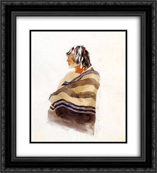 Kiasax, a Piegen Blackfeet Warrior 20x22 Black Ornate Wood Framed Art Print Poster with Double Matting by Bodmer, Karl