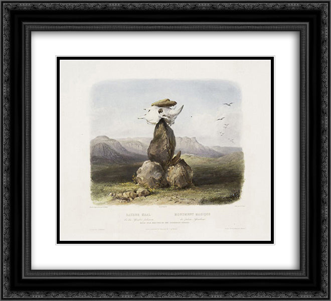 Magic Pile Erected by the Assiniboin Indians, plate 15 from Volume 1 of 'Travels in the Interior of North America' 22x20 Black Ornate Wood Framed Art Print Poster with Double Matting by Bodmer, Karl