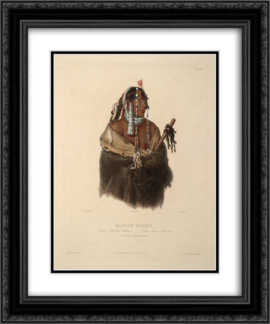 Mandeh Pahchu, a Young Mandan Indian, plate 24 from Volume 1 of 'Travels in the Interior of North America' 20x24 Black Ornate Wood Framed Art Print Poster with Double Matting by Bodmer, Karl