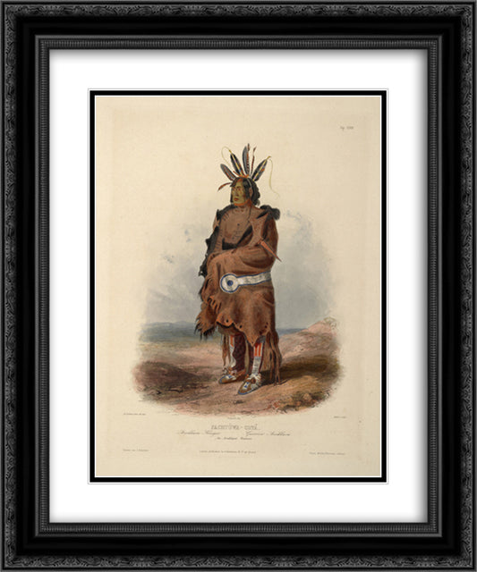Pachtuwa-Chta, an Arrikkara Warrior, plate 27 from Volume 1 of 'Travels in the Interior of North America' 20x24 Black Ornate Wood Framed Art Print Poster with Double Matting by Bodmer, Karl