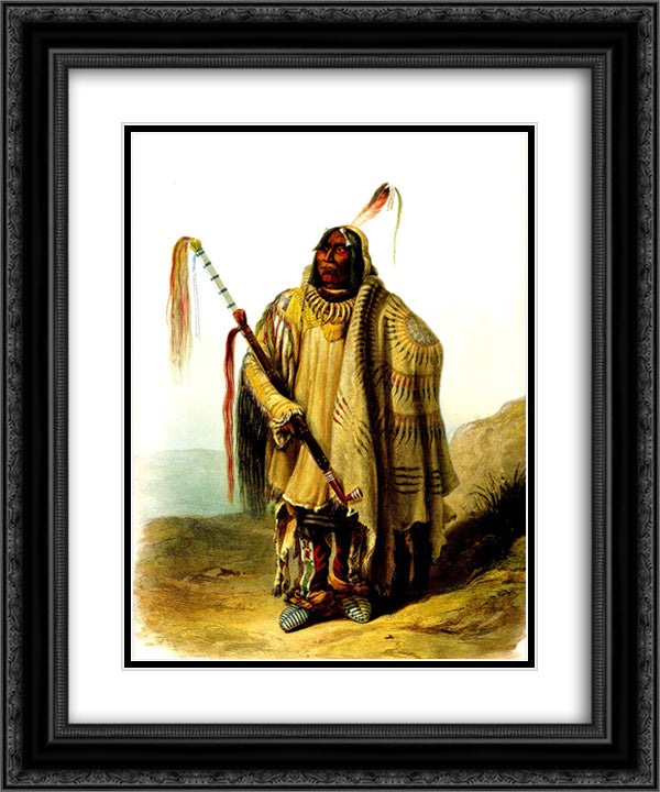 Pehriska Ruhpa Minatarre or Big Bellied Indian 20x24 Black Ornate Wood Framed Art Print Poster with Double Matting by Bodmer, Karl
