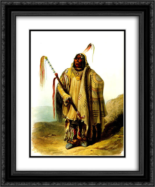 Pehriska Ruhpa Minatarre or Big Bellied Indian 20x24 Black Ornate Wood Framed Art Print Poster with Double Matting by Bodmer, Karl