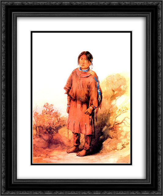 Piegan Blackfeet girl 20x24 Black Ornate Wood Framed Art Print Poster with Double Matting by Bodmer, Karl
