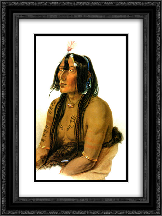 Psihdja Sahpa, Yanktonian Indian 18x24 Black Ornate Wood Framed Art Print Poster with Double Matting by Bodmer, Karl