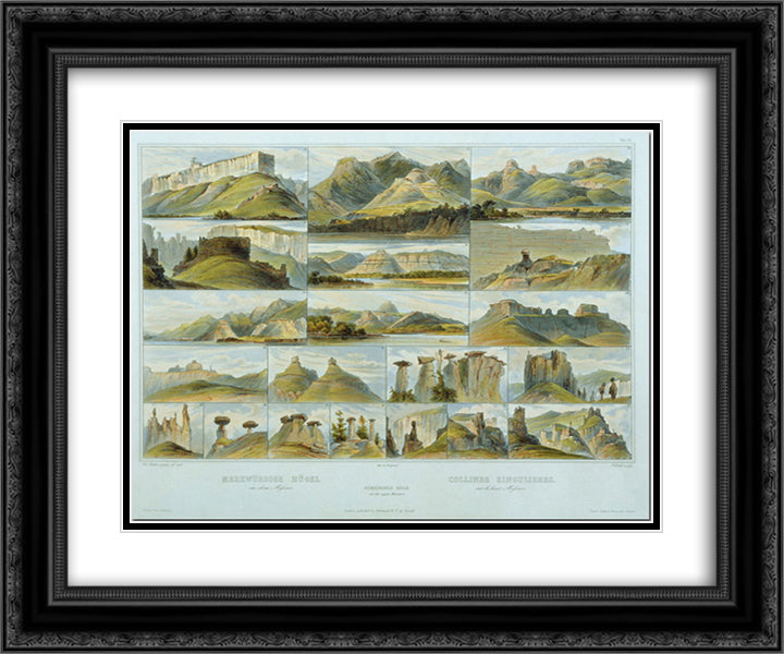 Remarkable Hills on the Upper Missouri, plate 34 from Volume 2 of 'Travels in the Interior of North America' 24x20 Black Ornate Wood Framed Art Print Poster with Double Matting by Bodmer, Karl