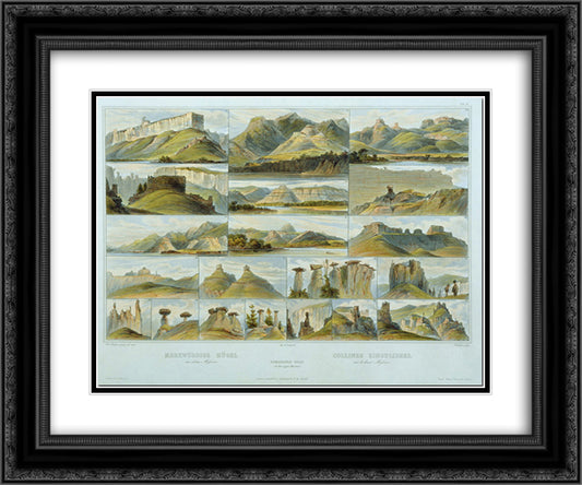 Remarkable Hills on the Upper Missouri, plate 34 from Volume 2 of 'Travels in the Interior of North America' 24x20 Black Ornate Wood Framed Art Print Poster with Double Matting by Bodmer, Karl