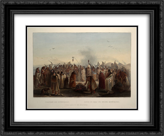 Scalp dance of the Minatarres 24x20 Black Ornate Wood Framed Art Print Poster with Double Matting by Bodmer, Karl