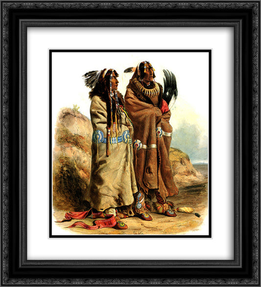 Sih-Chida and Mahchsi-Karehde, Mandan Indians, plate 20 from Volume 2 of 'Travels in the Interior of North America' 20x22 Black Ornate Wood Framed Art Print Poster with Double Matting by Bodmer, Karl