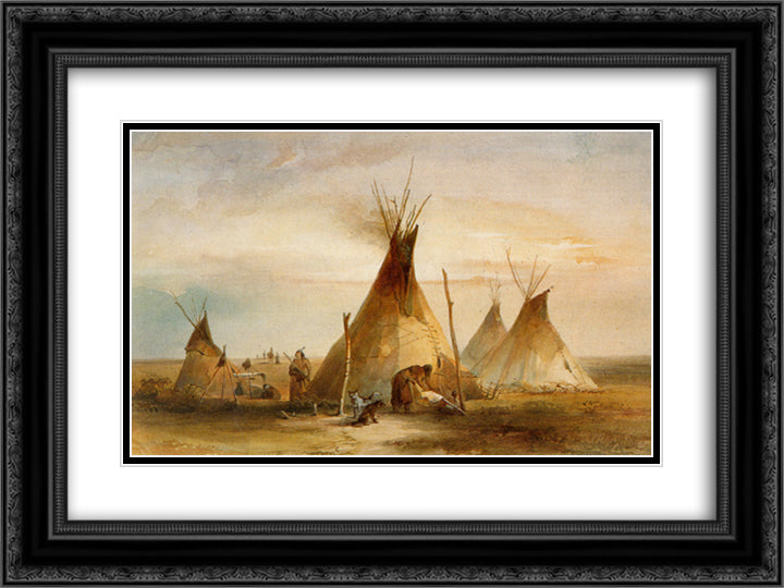 Sioux teepee from Volume 1 of 'Travels in the Interior of North America' 24x18 Black Ornate Wood Framed Art Print Poster with Double Matting by Bodmer, Karl