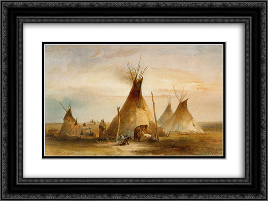 Sioux teepee from Volume 1 of 'Travels in the Interior of North America' 24x18 Black Ornate Wood Framed Art Print Poster with Double Matting by Bodmer, Karl