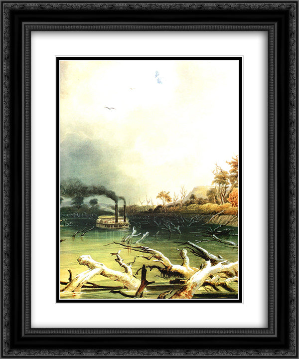 Snags on the Missouri River 20x24 Black Ornate Wood Framed Art Print Poster with Double Matting by Bodmer, Karl