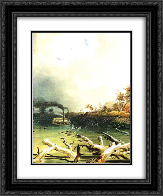 Snags on the Missouri River 20x24 Black Ornate Wood Framed Art Print Poster with Double Matting by Bodmer, Karl