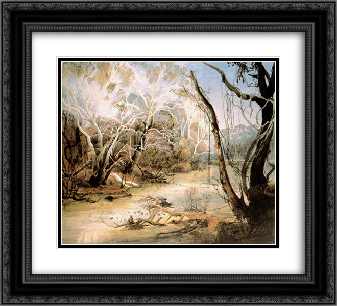 The Fox River near New Harmony in Indiana 22x20 Black Ornate Wood Framed Art Print Poster with Double Matting by Bodmer, Karl