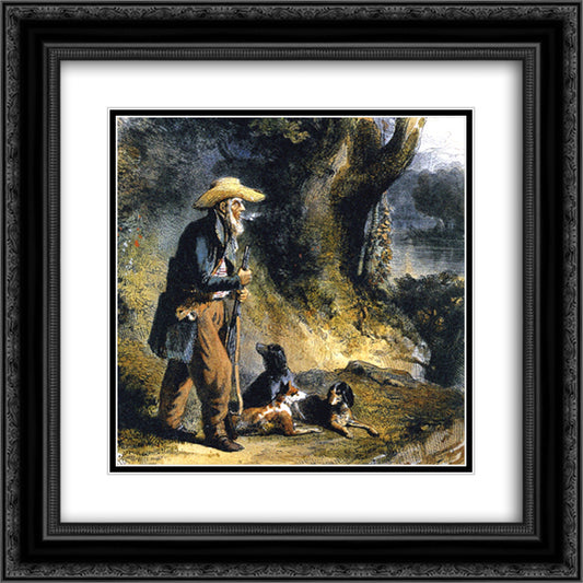 The Great Traveller Charles Alexandre Lesueur in the Forest 20x20 Black Ornate Wood Framed Art Print Poster with Double Matting by Bodmer, Karl