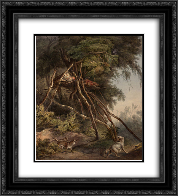 Tombs of Assiniboin Indians on Trees, plate 30 from volume 1 of `Travels in the Interior of North America' 20x22 Black Ornate Wood Framed Art Print Poster with Double Matting by Bodmer, Karl