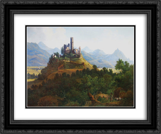 View of the Godesburg and the Seven Mountains 24x20 Black Ornate Wood Framed Art Print Poster with Double Matting by Bodmer, Karl