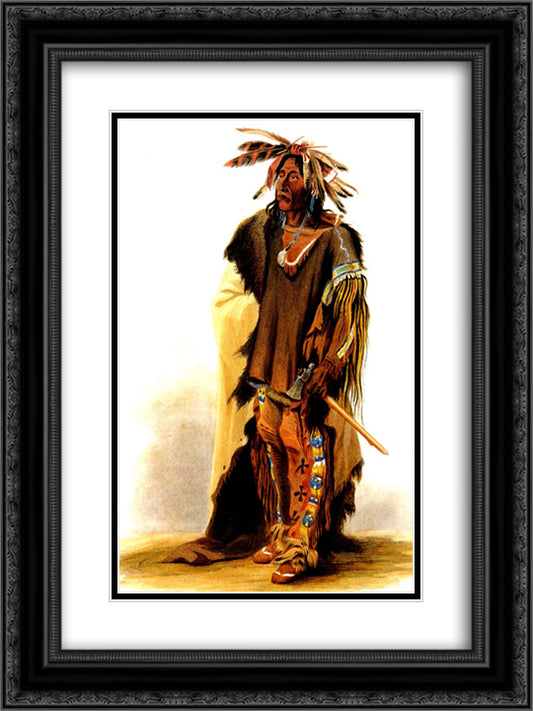 Wahk-ta-Ge-Li, a Sioux warrior 18x24 Black Ornate Wood Framed Art Print Poster with Double Matting by Bodmer, Karl