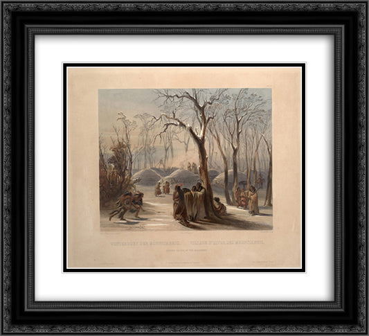 Winter village of the Minatarres 22x20 Black Ornate Wood Framed Art Print Poster with Double Matting by Bodmer, Karl