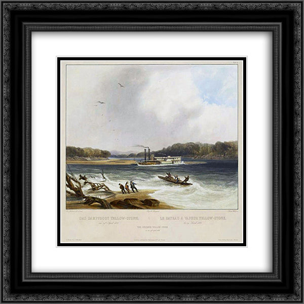 Yellowstone, Missouri River steamboat, depicted as aground on 20x20 Black Ornate Wood Framed Art Print Poster with Double Matting by Bodmer, Karl
